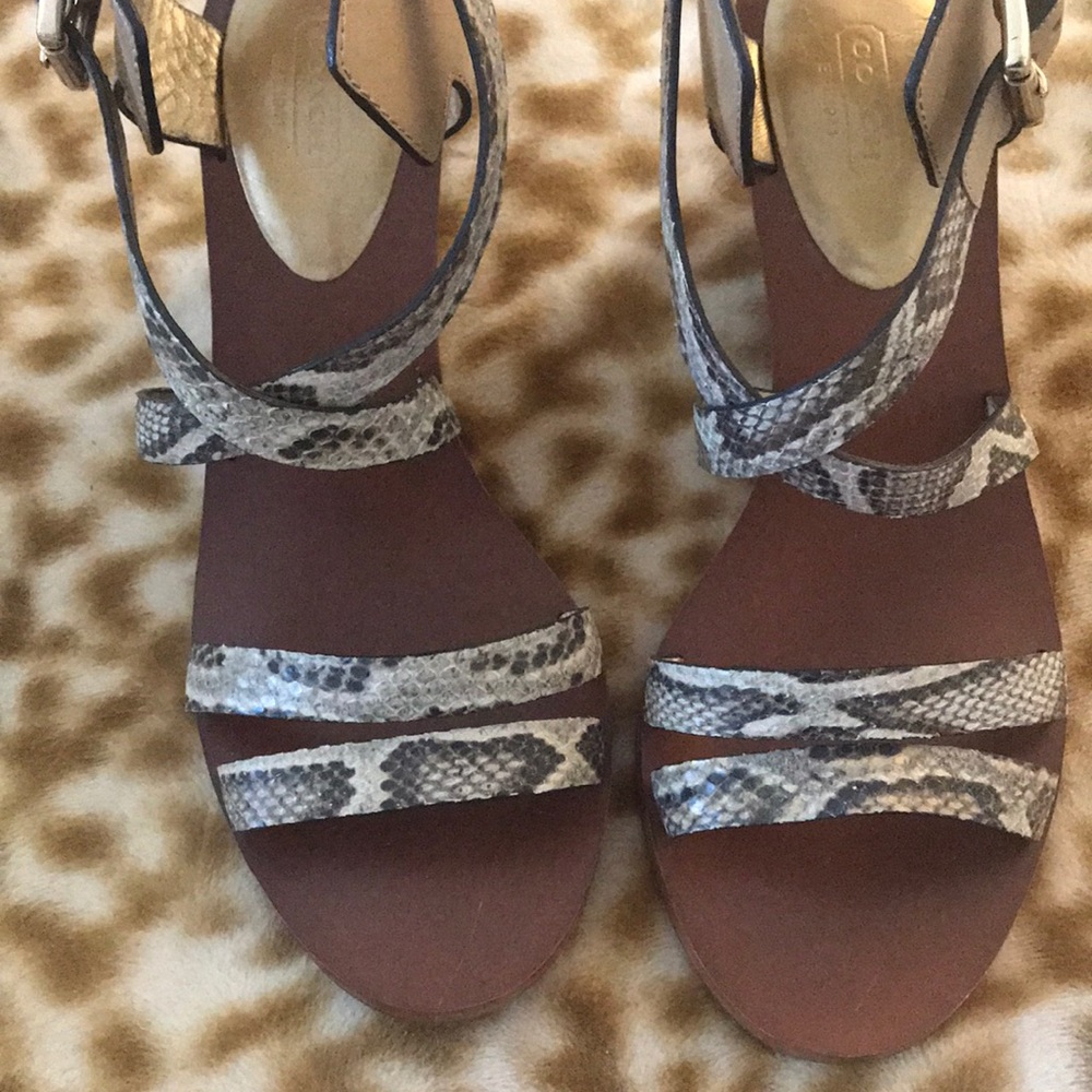 Coach size 10 Leather Snake Wedge Sandals NWOT